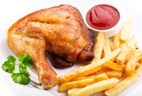 ¼ Chicken + Rolls / chips or Rice